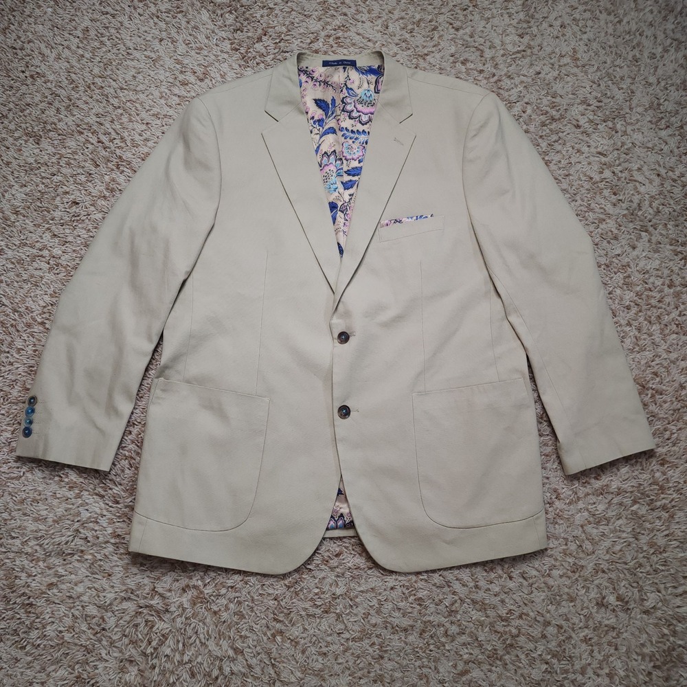 Alan Flusser Mens XL Beige 2 Button Sports Coat Blazer